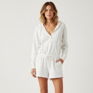 Free People FP Beach White Cotton Hooded Romper - Size M
